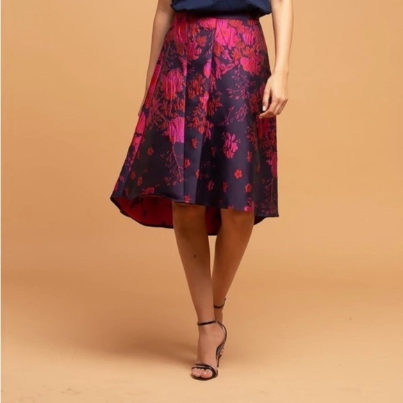Anthropologie Eva Franco Asymmetrical Floral Jacquard Skirt Sz 2 Brocade Office - Picture 7 of 16